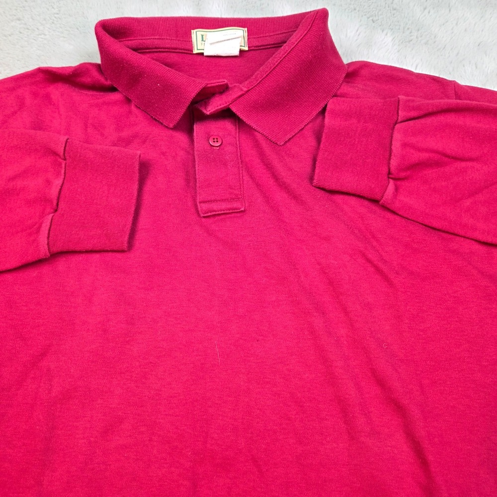 LL Bean Long Sleeve Polo Mens Large Red Vintage 100% Cotton Made in USA Jersey